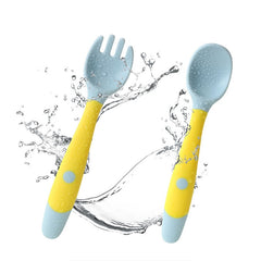 Baby Children Spoon Fork Set Soft Bendable Silicone Scoop Fork Kit Tableware Toddler Training Feeding Cutlery Utensil