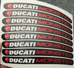 8 X Ducati Monster Motorcycle Wheel Decals Rim Stickers New M4s Set Laminated for Ducati Monster 600 620ie 696 796 797 821 937