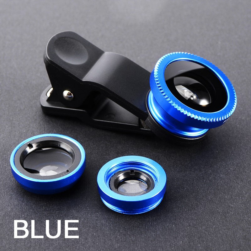 3in1 Fisheye Wide Angle Micro Camera Lens for iPhone Xiaomi Redmi 3IN1 Zoom Fish Eye Len on Smartphone Lenses with Phone Clip