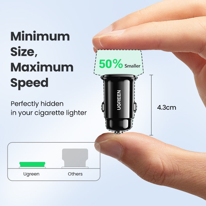 【NEW-IN】UGREEN USB Car Charger 30W Quick Charge 4.0 QC4.0 QC3.0 PD Type C Fast Car USB Charger For iPhone 14 Xiaomi Mobile Phone