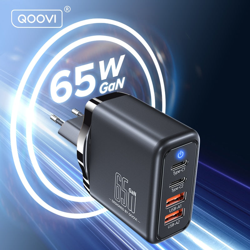 QOOVI 65W GaN Charger USB Type C Fast Charging For Laptop Macbook Quick Charge 4.0 PD USB C Charger For iPhone Xiaomi Samsung