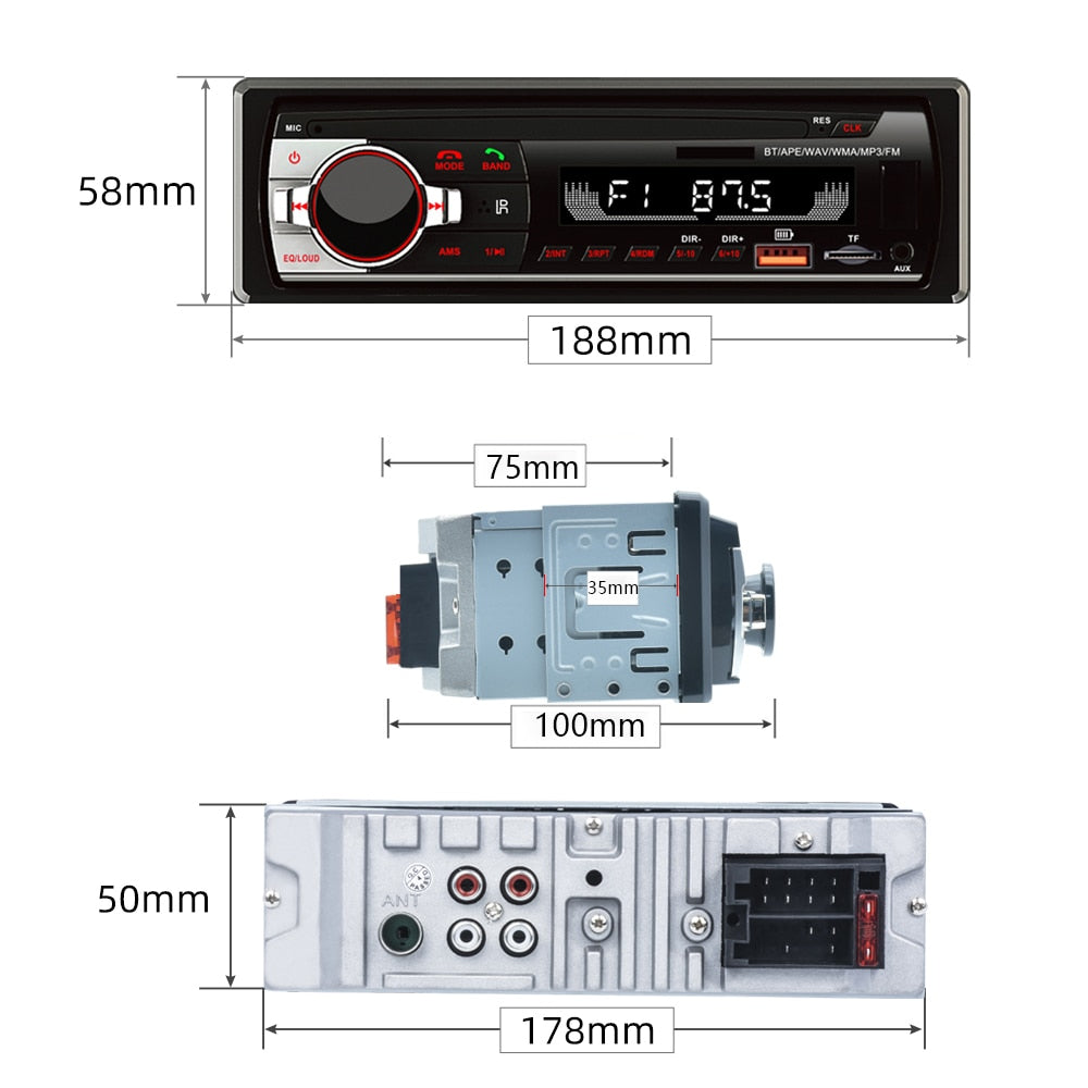 1 Din Car Radio Stereo Player Digital Bluetooth Video MP3 Player FM Radio  Stereo Audio ISO USB/SD with In Dash AUX Input
