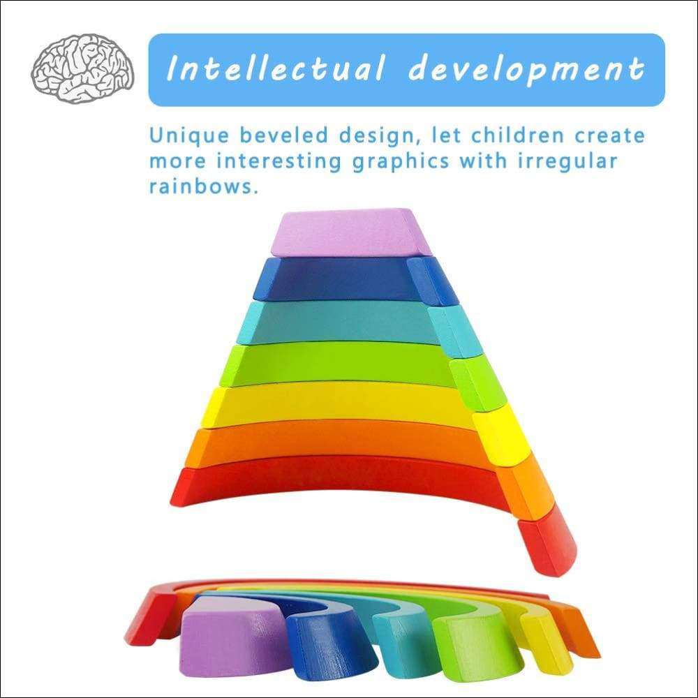 Wooden Rainbow Stacking Toy Nesting Building Blocks for kids | Heccei